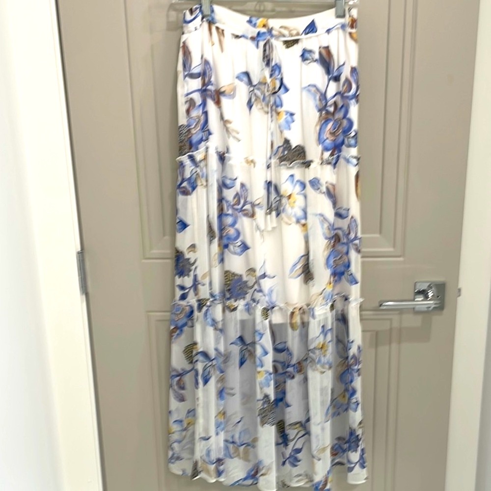 White House Black Market Blue and White Floral Tiered Maxi Skirt